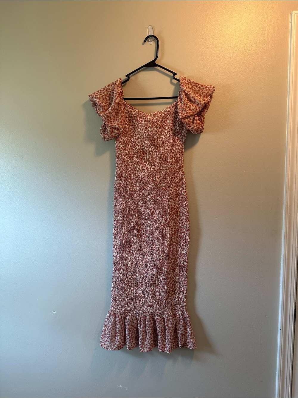 Petal & Pup NWT Rust Floral Knit Midi Dress Ruffle Sleeves Flounce Hem